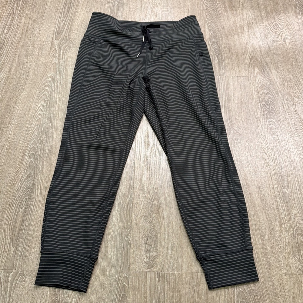 Halara High Waisted Drawstring‎ Steel Stripe Black Capri Leggings X-Large XL NWT